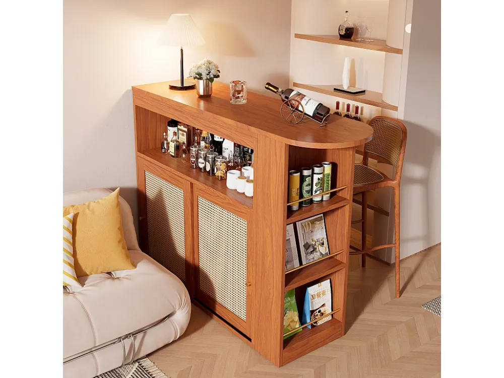 Buffet、Draaibaar en uitschuifbaar barmeubel - met verstelbare planken - vintage charme - Bruin ModernLuxe