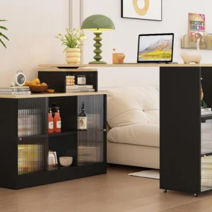 Draai- en uitschuifbare barkast、Multifunctioneel dressoir - grote opbergruimte - Zwart ModernLuxe