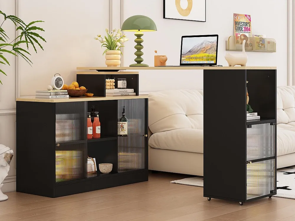Draai- en uitschuifbare barkast、Multifunctioneel dressoir - grote opbergruimte - Zwart ModernLuxe