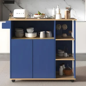 Dressoir、Barmeubel、Keukenwagen op wielen - grote opbergruimte - Marineblauw ModernLuxe