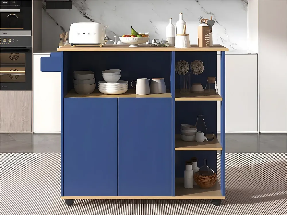 Dressoir、Barmeubel、Keukenwagen op wielen - grote opbergruimte - Marineblauw ModernLuxe