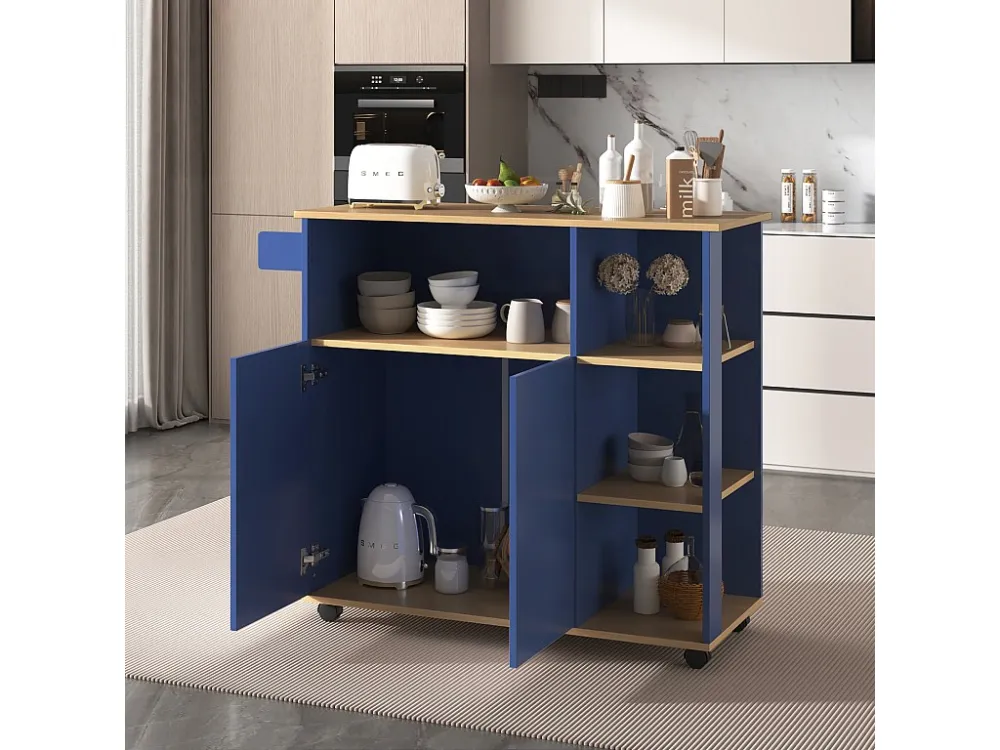 Dressoir、Barmeubel、Keukenwagen op wielen - grote opbergruimte - Marineblauw ModernLuxe