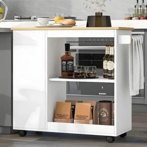 Dressoir、Barmeubel、Keukenwagen op wielen - met 5 planken - Wit ModernLuxe