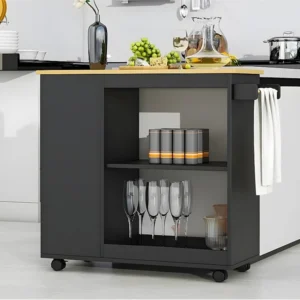 Dressoir、Barmeubel、Keukenwagen op wielen - met 5 planken - Zwart ModernLuxe