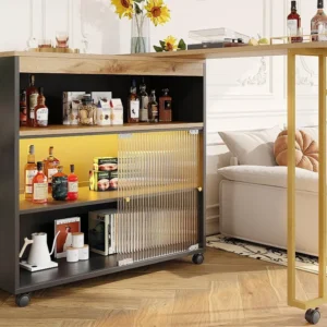 Dressoir、Draaibare en uitschuifbare barkast met LED - opbergvakken - Zwart ModernLuxe