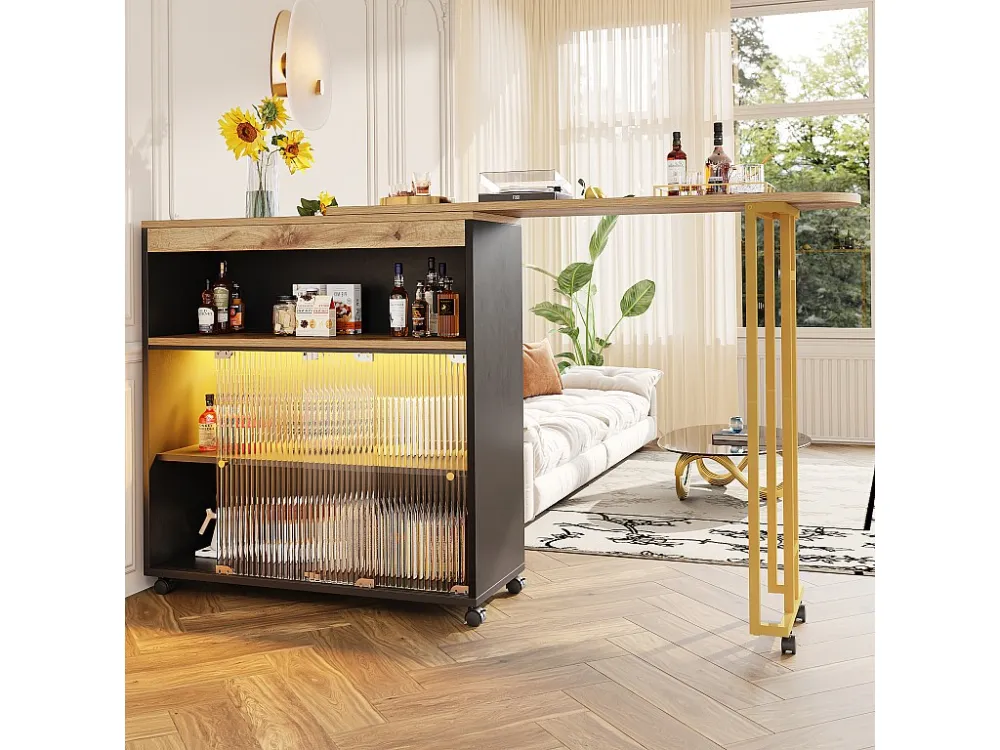 Dressoir、Draaibare en uitschuifbare barkast met LED - opbergvakken - Zwart ModernLuxe