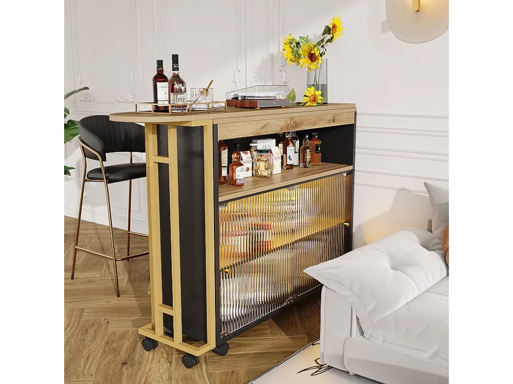 Dressoir、Draaibare en uitschuifbare barkast met LED - opbergvakken - Zwart ModernLuxe