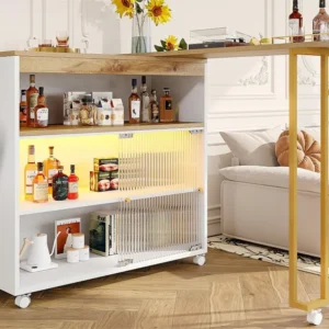 Dressoir、Draaibare en uitschuifbare barkast met LED - opbergvakken - Wit ModernLuxe