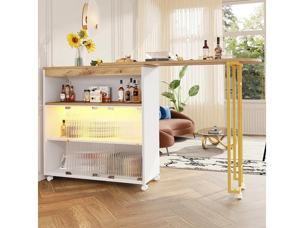 Dressoir、Draaibare en uitschuifbare barkast met LED - opbergvakken - Wit ModernLuxe