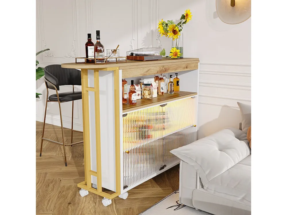 Dressoir、Draaibare en uitschuifbare barkast met LED - opbergvakken - Wit ModernLuxe