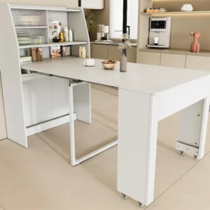 Dressoir、Uittrekbare barkast - met vakken erboven - moderne stijl - Wit ModernLuxe