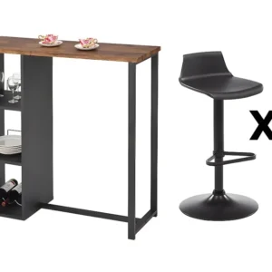 Set "bar": Barmeubel MORENA + 2 barkrukken CALAS - Zwart en notenhout-effect