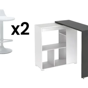 Set "bar": Barmeubel SATURNE + 2 barkrukken CALAS - Wit en betonkleur