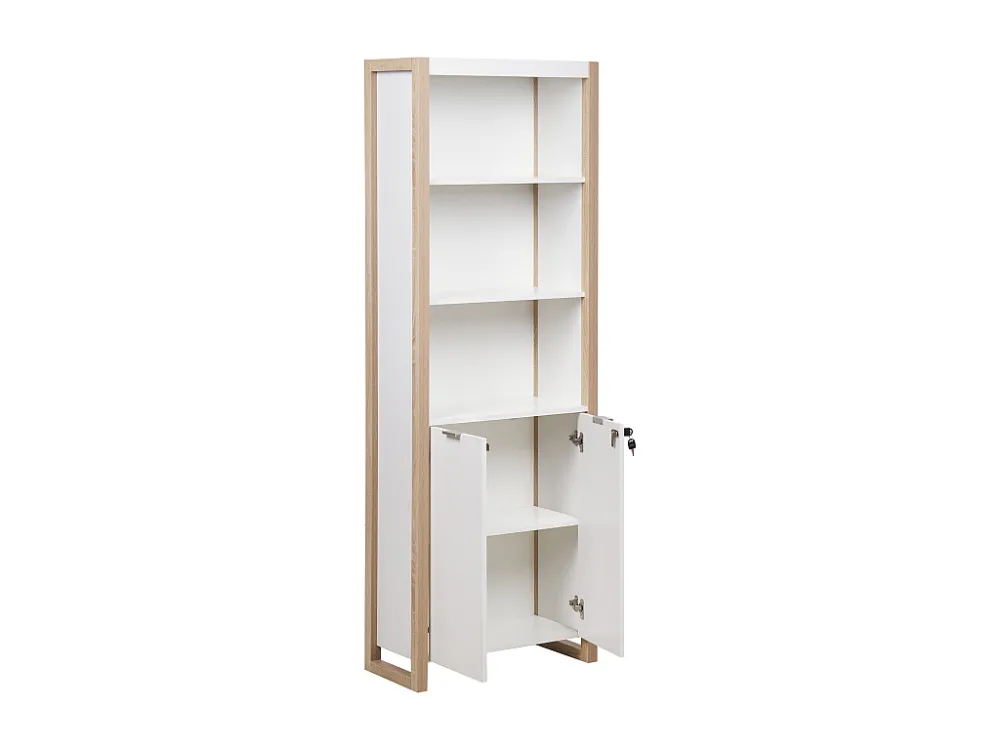 Boekenkast met slot lichthout/wit JOHNSON BELIANI