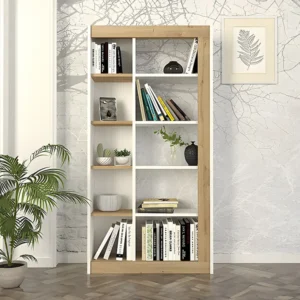 Boekenkast met 10 nissen - Licht naturel en wit - SILOMAI