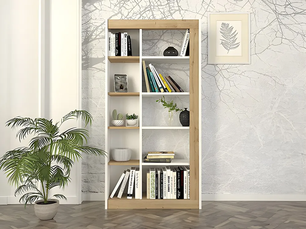 Boekenkast met 10 nissen - Licht naturel en wit - SILOMAI
