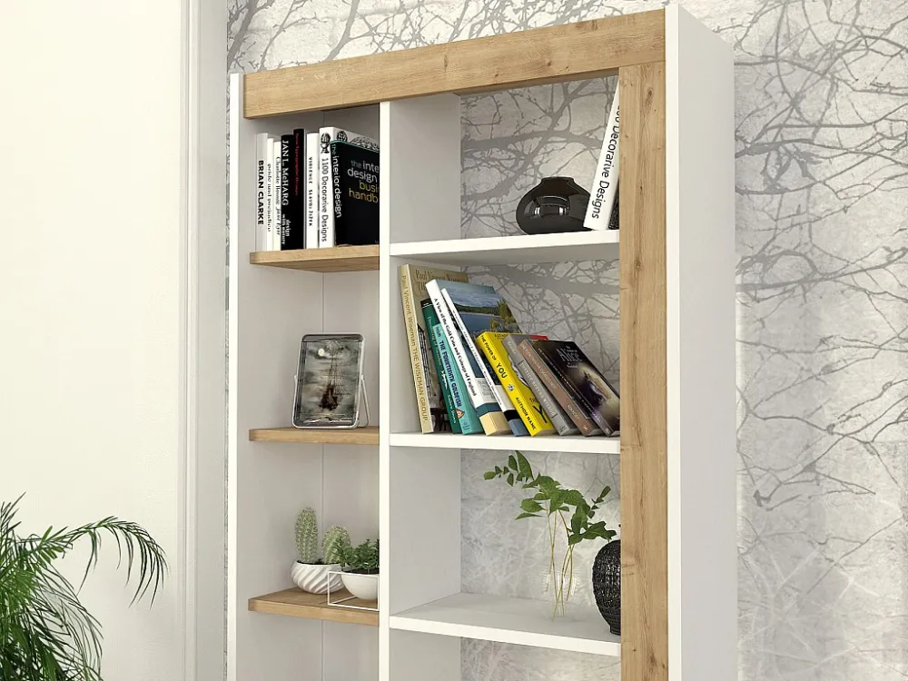 Boekenkast met 10 nissen - Licht naturel en wit - SILOMAI