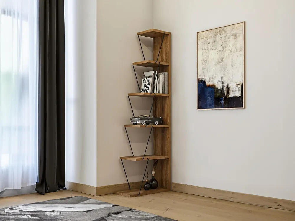 Boekenkast met 5 planken - Naturel en zwart - DELORY