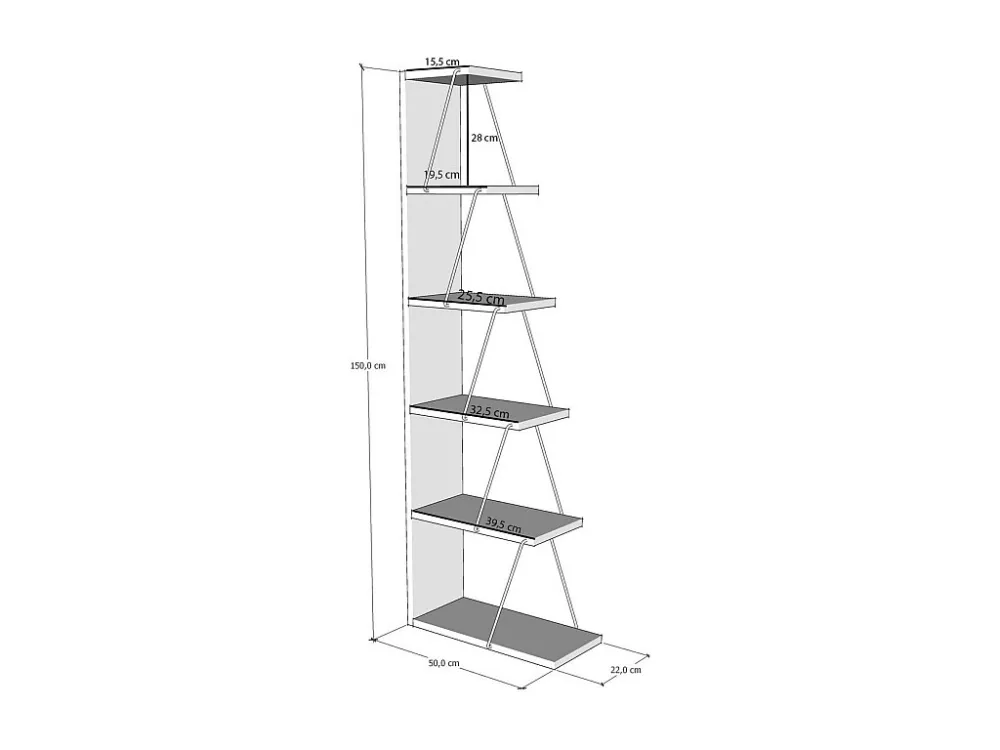 Boekenkast met 5 planken - Naturel en zwart - DELORY
