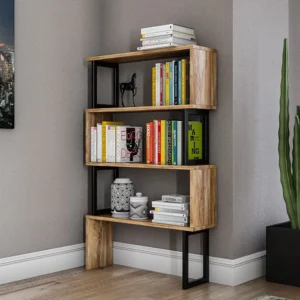 Boekenkast met 3 planken van metaal - Licht naturel en zwart - ROVENI