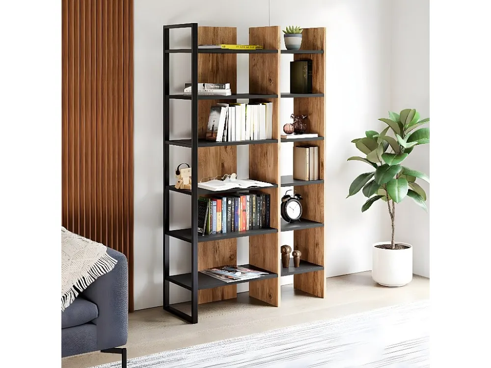 Ambra Boekenkast, Eik, Zwart, 94x34x160 cm, EPIKASA