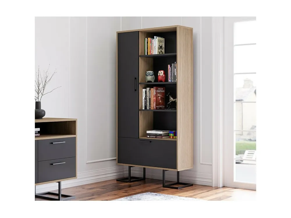 Boekenkast Full Moon - Zwart - 90x30x180 cm - EPIKASA