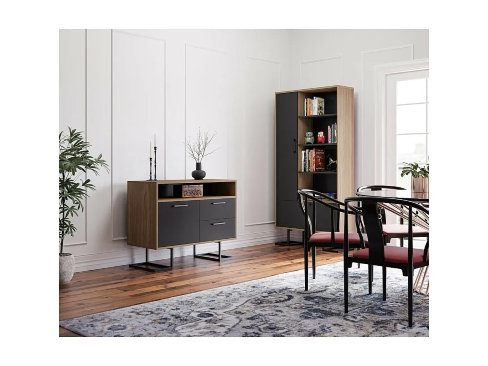 Boekenkast Full Moon - Zwart - 90x30x180 cm - EPIKASA