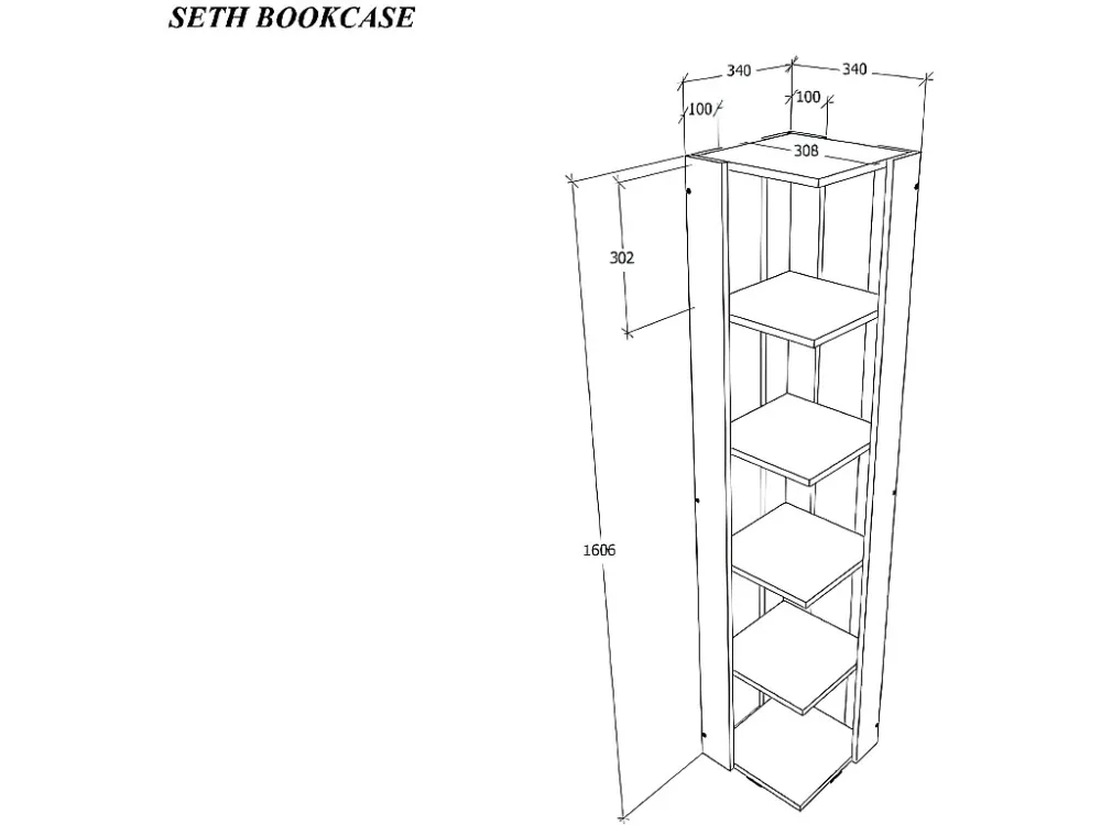 Seth Boekenkast, Wit, 34x34x161 cm, EPIKASA Homemania