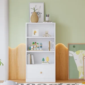 Boekenkast met 3 planken en 1 lade op stille geleiders - MDF - Wit ModernLuxe