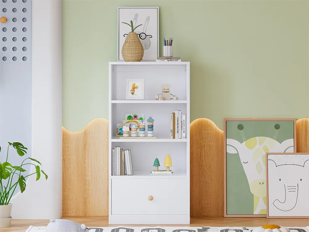 Boekenkast met 3 planken en 1 lade op stille geleiders - MDF - Wit ModernLuxe