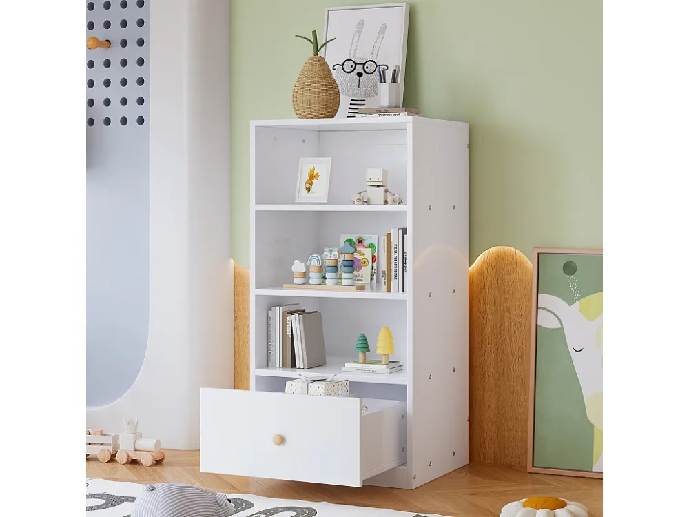 Boekenkast met 3 planken en 1 lade op stille geleiders - MDF - Wit ModernLuxe