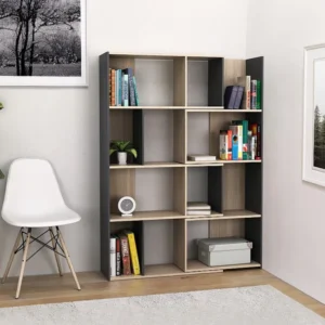 Moduleerbare hoekboekenkast - 8 tot 12 nissen - Naturel en antraciet - DARLENA