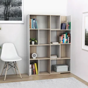 Moduleerbare hoekboekenkast - 8 tot 12 nissen - Naturel en wit - DARLENA