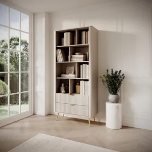 Boekenkast - 2 lades en 8 nissen - Mdf - Beige en goudkleurig - ELONARIA van Pascal Morabito