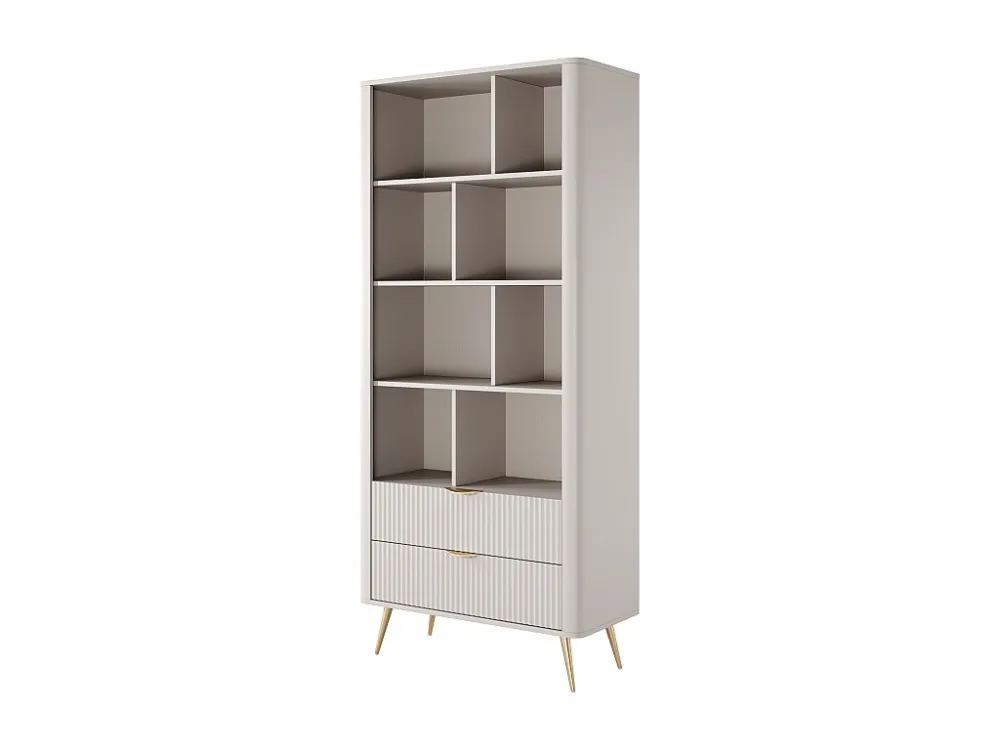 Boekenkast - 2 lades en 8 nissen - Mdf - Beige en goudkleurig - ELONARIA van Pascal Morabito