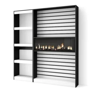 Boekenkast, Boekenplank, 170x186x25cm, Woonkamer, Eetkamer, Bureau, Elektrische haard, Wit en Zwart Skraut Home