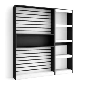 Boekenkast, Boekenplank, 170x186x25cm, Woonkamer, Eetkamer, Bureau, Kantoorplank, Wit en Zwart Skraut Home