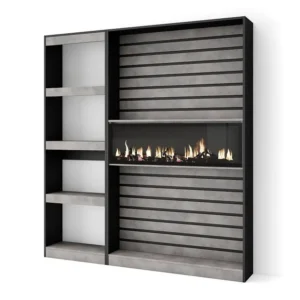 Boekenkast, Boekenplank, 170x186x25cm, Woonkamer, Eetkamer, Bureau, Elektrische haard, Cement Skraut Home