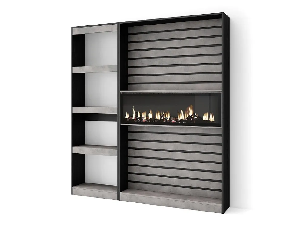 Boekenkast, Boekenplank, 170x186x25cm, Woonkamer, Eetkamer, Bureau, Elektrische haard, Cement Skraut Home