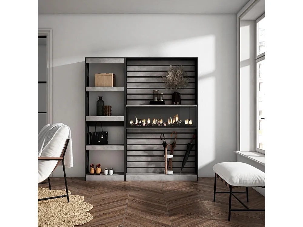 Boekenkast, Boekenplank, 170x186x25cm, Woonkamer, Eetkamer, Bureau, Elektrische haard, Cement Skraut Home