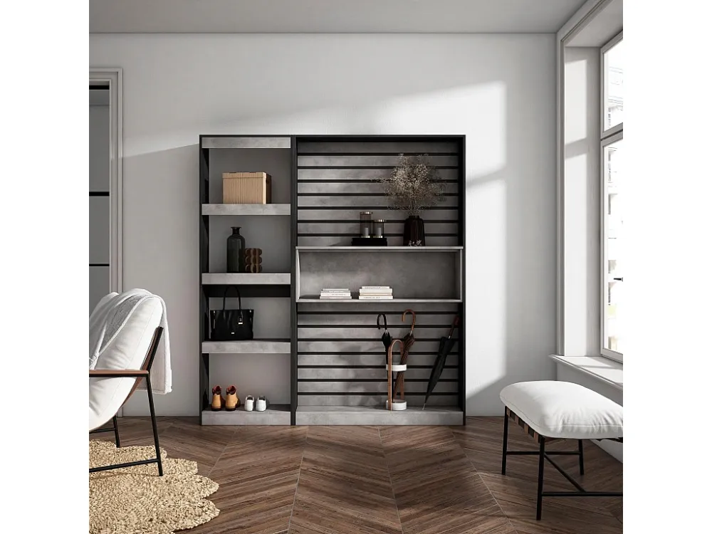 Boekenkast, Boekenplank, 170x186x25cm, Woonkamer, Eetkamer, Bureau, Kantoorplank, Cement Skraut Home