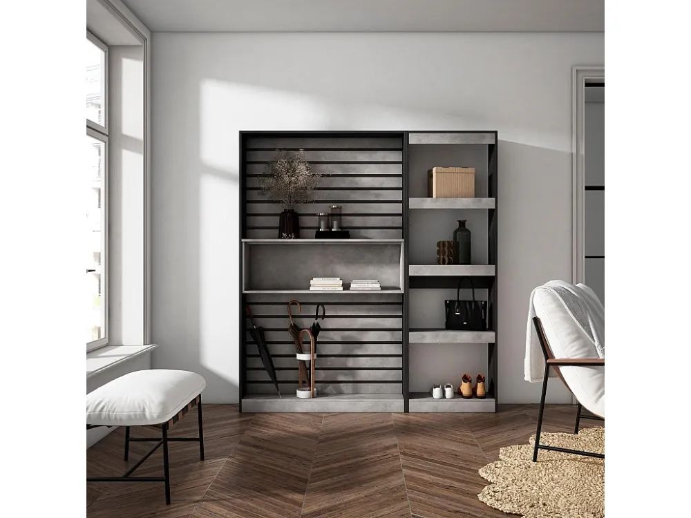 Boekenkast, Boekenplank, 170x186x25cm, Woonkamer, Eetkamer, Bureau, Kantoorplank, Cement Skraut Home