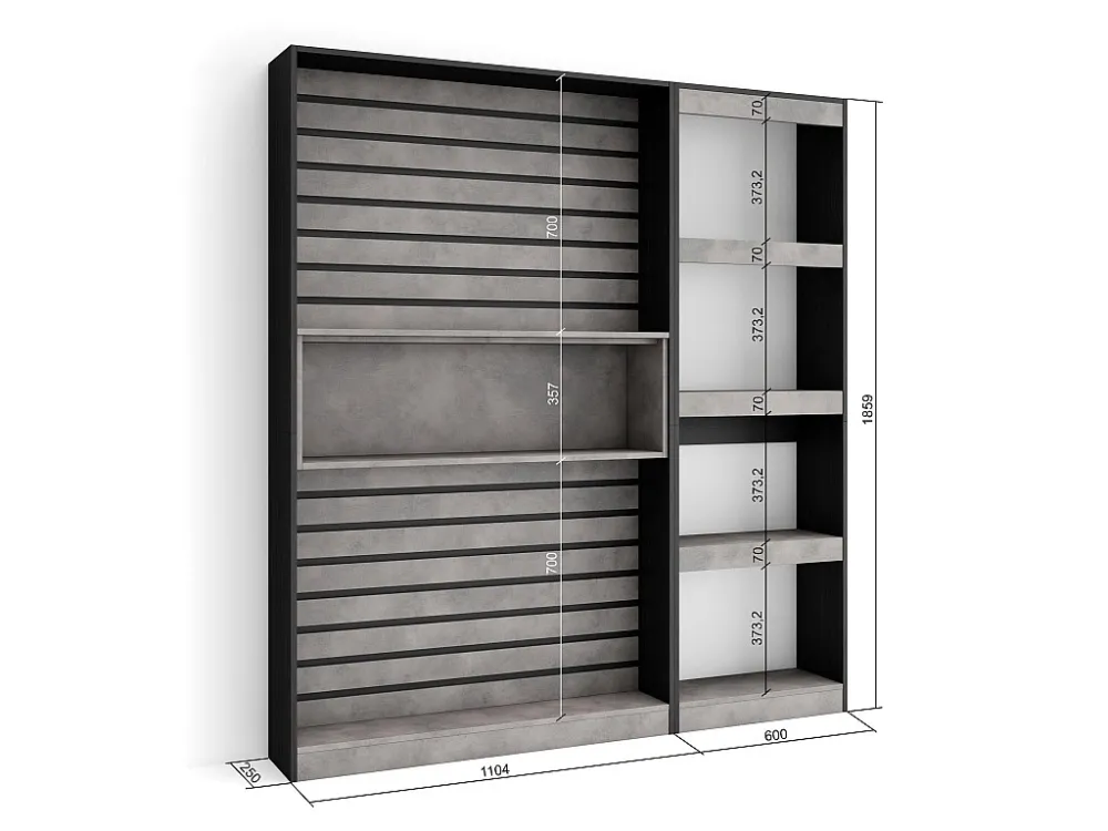 Boekenkast, Boekenplank, 170x186x25cm, Woonkamer, Eetkamer, Bureau, Kantoorplank, Cement Skraut Home