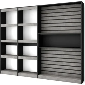 Boekenkast, Boekenplank, 230x186x25cm, Woonkamer, Eetkamer, Bureau, Elektrische haard, Cement Skraut Home