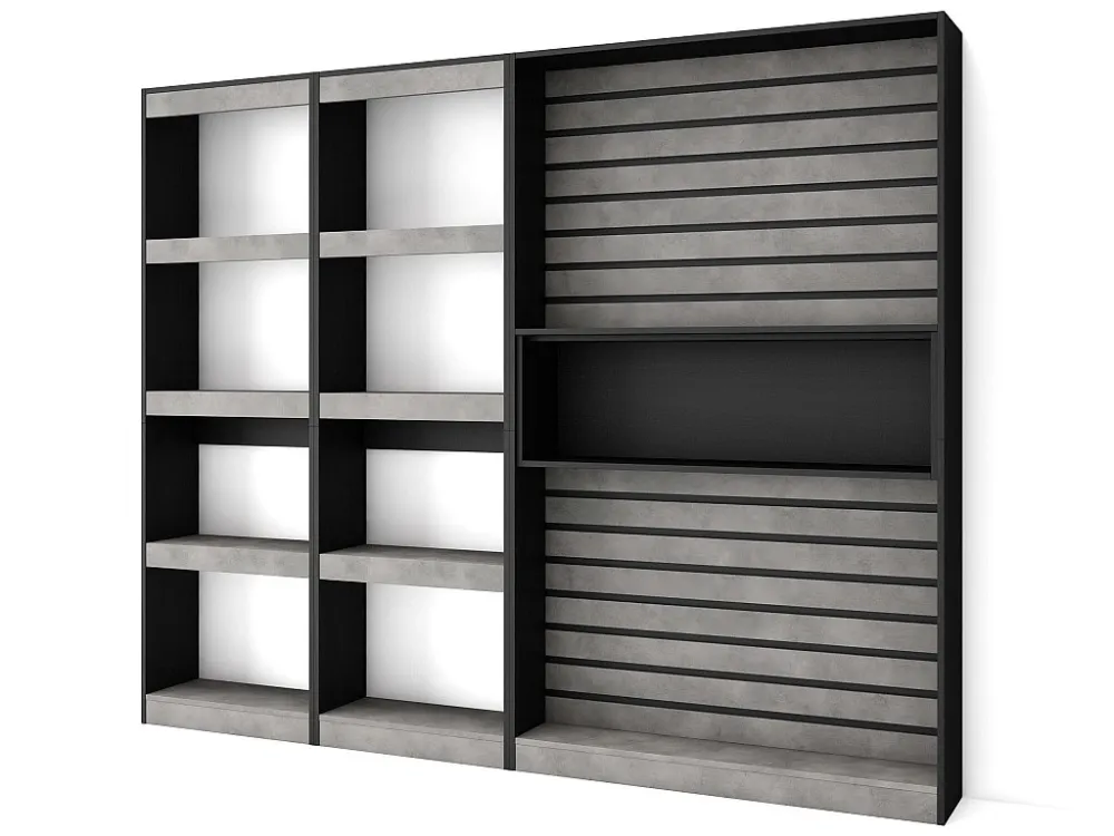 Boekenkast, Boekenplank, 230x186x25cm, Woonkamer, Eetkamer, Bureau, Elektrische haard, Cement Skraut Home
