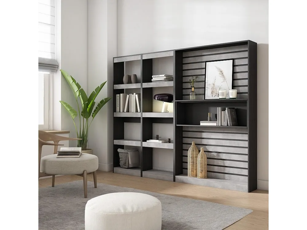 Boekenkast, Boekenplank, 230x186x25cm, Woonkamer, Eetkamer, Bureau, Elektrische haard, Cement Skraut Home