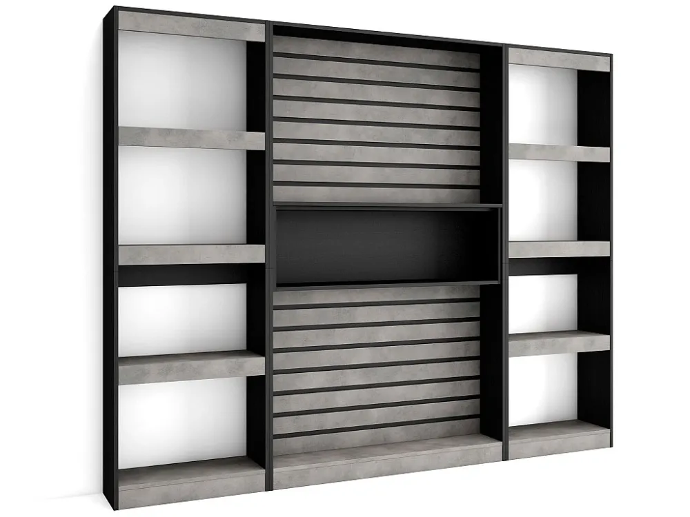 Boekenkast, Boekenplank, 230x186x25cm, Woonkamer, Eetkamer, Bureau, Elektrische haard, Cement Skraut Home