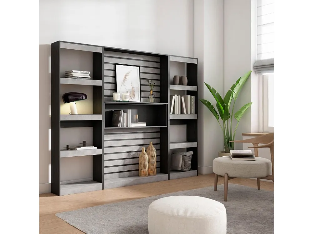 Boekenkast, Boekenplank, 230x186x25cm, Woonkamer, Eetkamer, Bureau, Elektrische haard, Cement Skraut Home