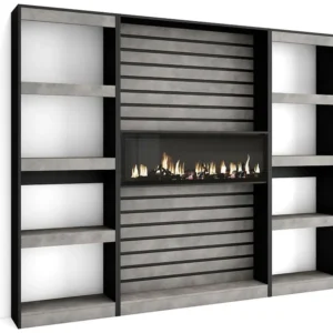 Boekenkast, Boekenplank, 230x186x25cm, Woonkamer, Eetkamer, Bureau, Elektrische haard, Cement Skraut Home