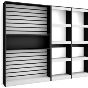 Boekenkast, Boekenplank, 230x186x25cm, Woonkamer, Eetkamer, Bureau, Kantoorplank, Wit en Zwart Skraut Home